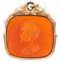 Elegant and Exquisitely Crafted, 19th Century Carnelian Intaglio of Roman Emperor Set in 14K Yellow Gold Bezel