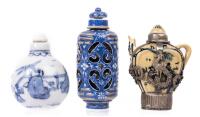 Three Beautiful, Vintage Porcelain Snuff Bottles with Two Especially Unusual and Striking