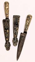 Two (2) Vintage Industria JUCA Argentina Alpaca Silver Gaucho Cuchillos with Sheaths.