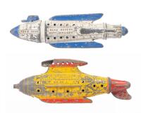 Two Vintage Painted Buck Rogers Rocket Ship Toys, Tootsietoy, ca. 1930s&acirc;&euro;&ldquo;40s