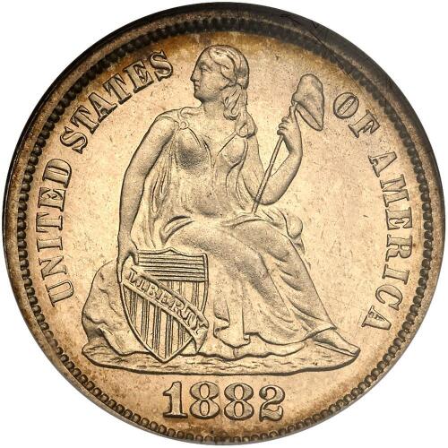 1882 Liberty Seated 10C NGC PF66 Cameo