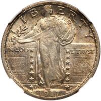 1917-S Liberty Standing 25C. Type 2 NGC MS62