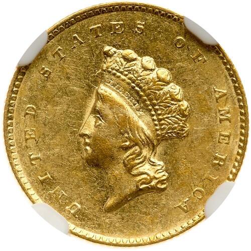 1855-O $1 Gold Indian NGC AU58