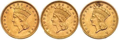 A Lot Of 3 Gold Dollars