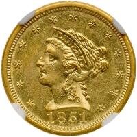 1851 $2.50 Liberty NGC AU58