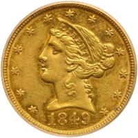 1849 $5 Liberty PCGS AU50
