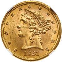 1881 $5 Liberty NGC MS64
