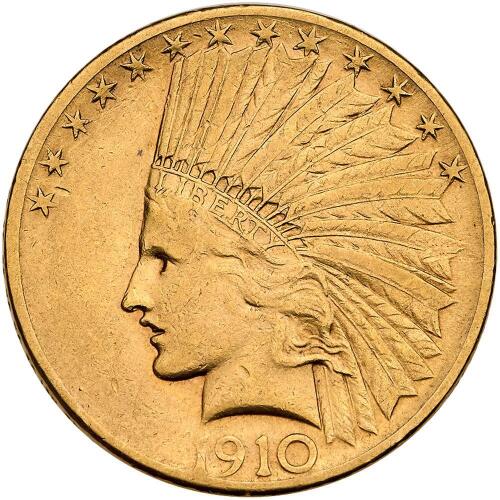 1910-S $10 Indian Sharpness of XF