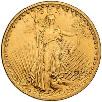 WITHDRAWN - 1925 $20 Gold Sharpness of About Unc