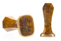 19th Century Jasper Stamp With Lion Accented in a 14K Gold Bezel