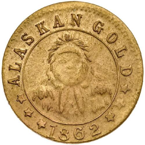 Alaska Gold Token. 1862 2-Too WAH Brilliant Unc