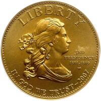 2007-W $10.00 gold Jefferson's Liberty &Acirc;&frac12; ozt .9999 Fine PCGS MS70