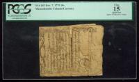 Massachusetts, December 7, 1775, Ten Shillings PCGS Fine 15 Rare