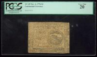 Continental, November 2, 1776, Four Dollars PCGS Very Fine 20