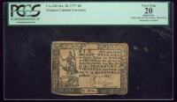 Virginia, October 20, 1777, Six Dollars PCGS Very Fine 20
