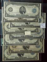 8-piece lot of different 1914, $5 Federal Reserve Notes