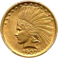 1907 $10 Indian. No Periods PCGS AU55