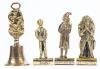 Set of Three Brass Dickensian Figurines and a Bell - 3