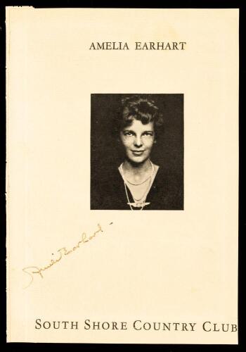 Amelia Earhart Signed Program Cover Photo as Keynote Speaker. Superb Signature, Clearly Legible, 1935