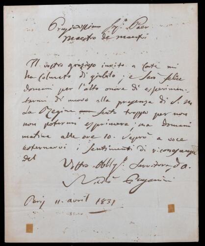Niccolo Paganini: Acclaimed Violinist and Composer, Rare Autographed Letter Signed in Italian Dated 1831 in Excellent Condition.