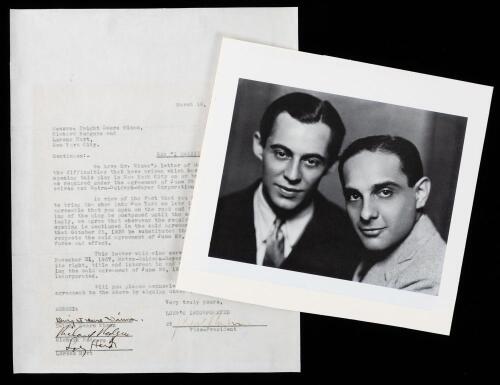Richard Rogers and Lorenz Hart Signed Contract Acknowledging Postponement of the Opening of "I MARRIED AND ANGEL"