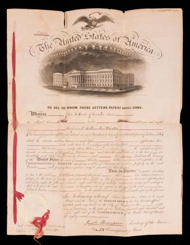 Jacob Thompson as Secretary of the Interior Signed Patent for Improved Mathematical Dividers (Calipers) January 5, 1858