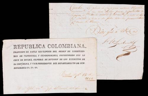 Francisco de Paula Santander: Columbian Military/Political Leader, Autograph Letter Signed. Untranslated. Spectacular Signature.