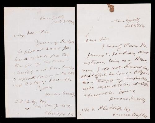 Horace Greeley; Newspaper Publisher and Founder of the NY Tribune, Editor and Presidential Candidate Two Autographed Letters Sig