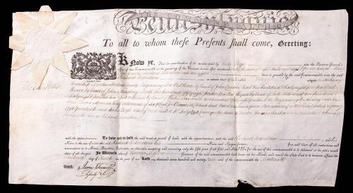 Governor of Pennsylvania Thomas Mifflin and James Trimble; Partly Printed and Signed Land Grant dated 1795.