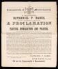 Rare Broadside by Nathaniel P. Banks Proclamation for a Day of Public Fasting, Humiliation and Prayer, Commonwealth of Massachus