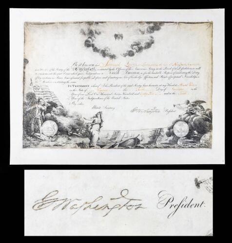 George Washington: Rare Document/Diploma Signed "Society of the Cincinnati" Partially Printed on Vellum. Superior Washington Sig