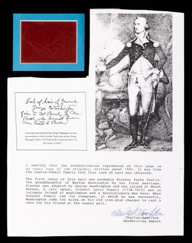 George Washington: Strands of Hair with Signed COA by Charles Hamilton with Provenance. From the Custis-Powell Family