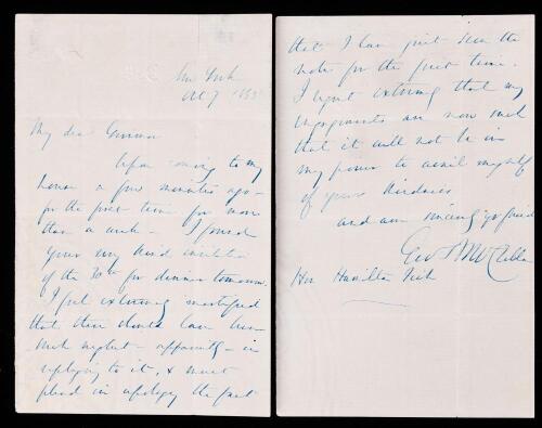 George McClellan: Commanding General of the United States Army. ALS to Governor Hamilton Fish of NY, (Later Secretary of State)