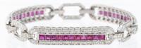Ladies Lovely 18K White Gold, Diamond and Square Cut Ruby Bracelet in Mint Condition
