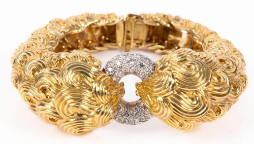 Ladies Magnificent 18K Yellow and White Gold and Diamond Dragon Bracelet wth 28 Integrated Links Supporting the White Gold & Dia