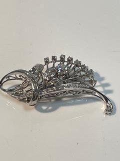 Ladies Diamond and 14K White Gold Brooch ca. 1960s with a .60 Carat Cushion Cut Diamond