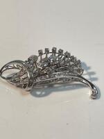 Ladies Diamond and 14K White Gold Brooch ca. 1960s with a .60 Carat Cushion Cut Diamond