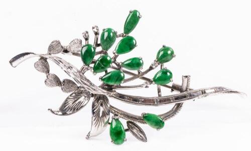 Ladies Petite 10K White Gold and Jade Brooch