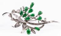 Ladies Petite 10K White Gold and Jade Brooch