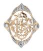 Magnificent 14K Yellow and White Gold Art Deco Brooch with Accent Pearls and Diamonds.