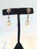 Ladies Lovely 14K White Gold, Pearl and Diamond Drop Earrings