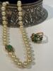 Ladies Beautiful Ensemble of Pearls with Exceptional Luster and a Fine 14K Yellow Gold and Jade Clasp plus a 14K Gold and Jade R