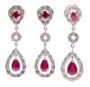 Ladies Fine Ensemble of 14K White Gold, Ruby and Diamond Drop Earrings and Matching Pendant