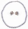 Ladies South Sea Silver Pearl Ensemble of a Necklace and Matching Earrings with 14K White Gold Foliate Accents