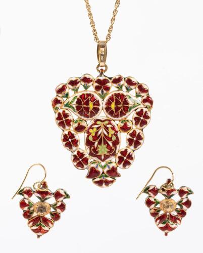 Traditional Indian Mughal Inspired Wedding Jewelry in 14K Yellow Gold, Intricate Enamel Work and Multiple Carats of Polki Diamon