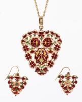 Traditional Indian Mughal Inspired Wedding Jewelry in 14K Yellow Gold, Intricate Enamel Work and Multiple Carats of Polki Diamon