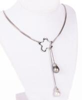 Ladies Unusual and Versatile 18K White Gold and Baroque Pearl Lariat Necklace
