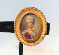 Ladies Stunning Pendant/Brooch Crafted in Italy in 22K Yellow Gold with Hand Painted Cameo Accented in Tiny Diamonds and a Singl
