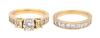 Beautiful, Custom Made Bridal Set with Center 3/4 Carat Diamond Flanked by Two Radiant Cut Fancy Light Yellow Diamonds. Ring Tot