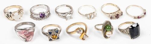 Eleven (11) Ladies Rings all in Sterling Silver most with Semi-Precious Stones or Lab Grown Stones